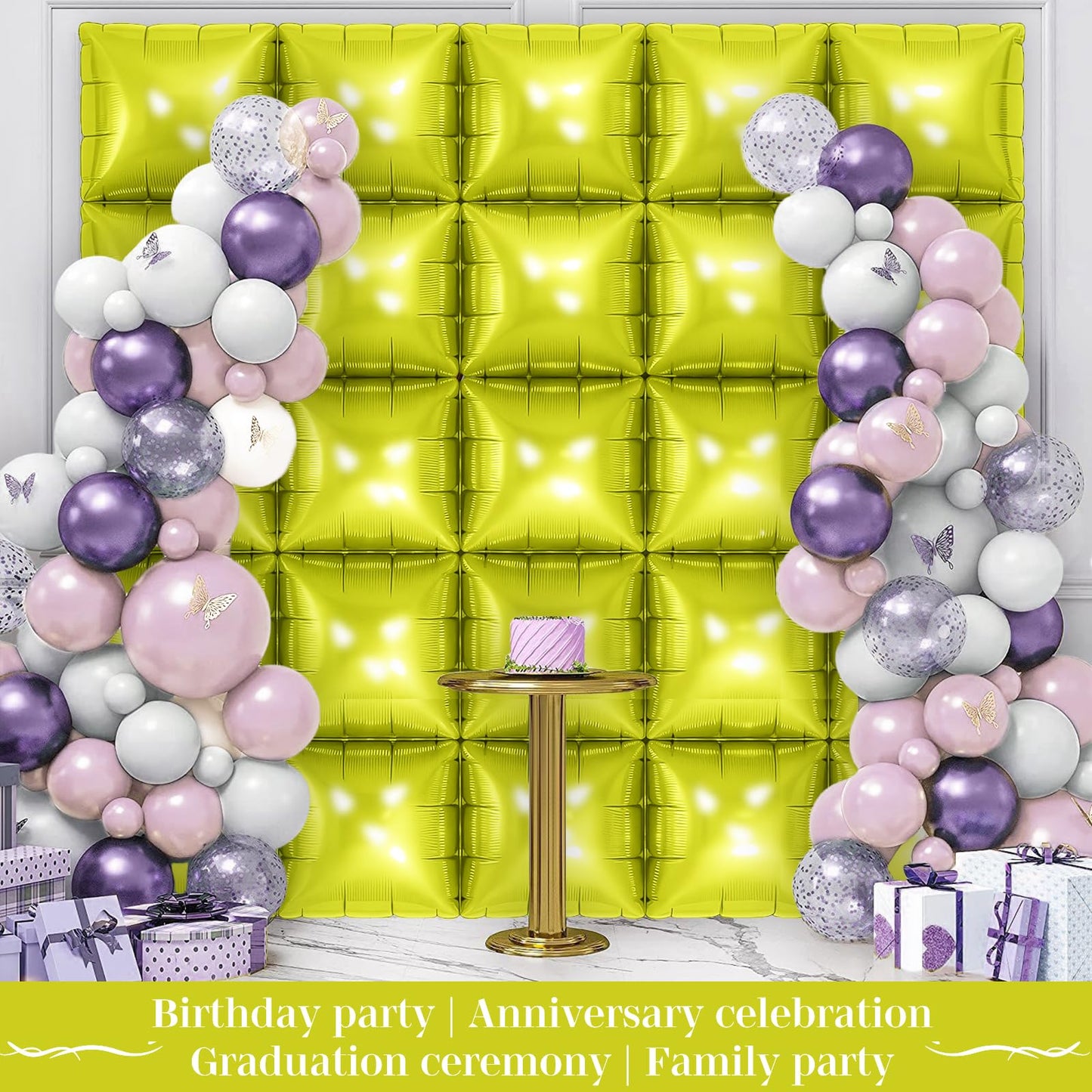 Lemon Green Square Foil Balloons 25 Pcs Metallic Lemon Green Balloons