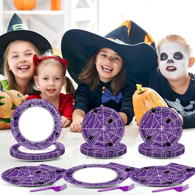 100 Pcs Halloween Birthday Party Supplies Paper Plates and Napkins