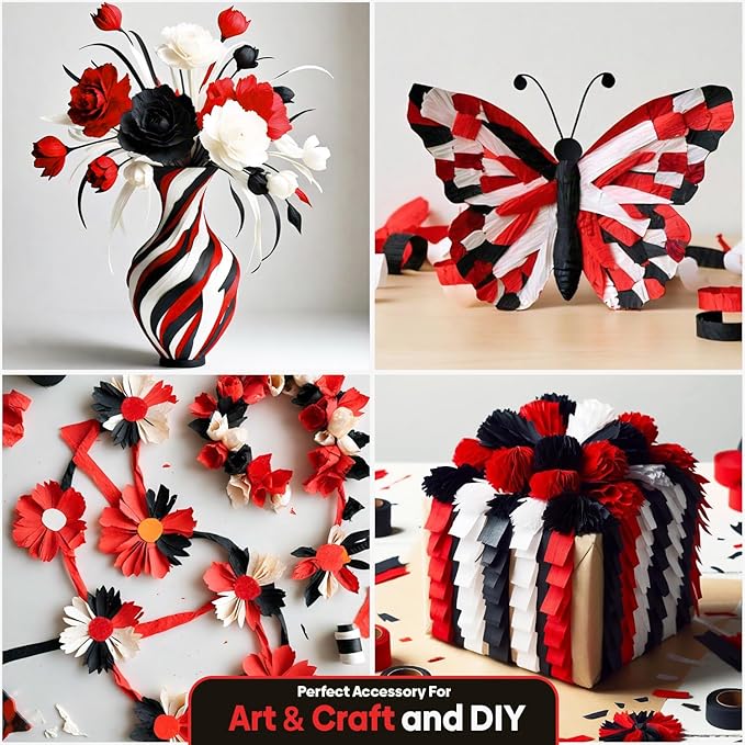 Captain Décor 8 Red Black and White Streamers, 656ft Pack of Crepe