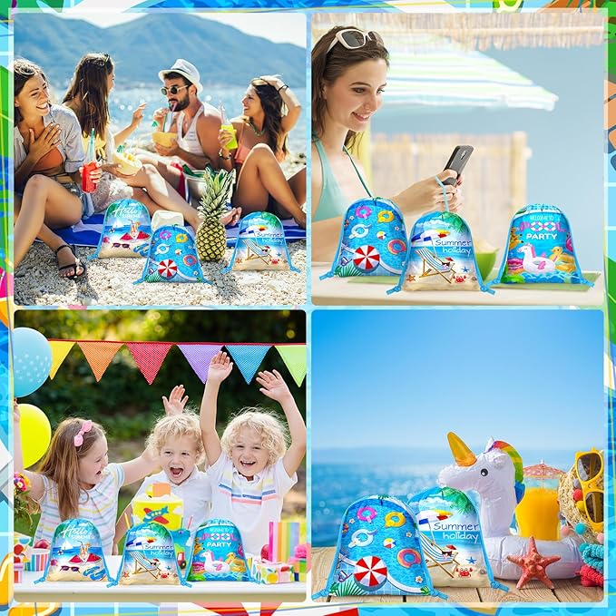 Capoda 24pcs Pool Party Favors Bags Summer Beach Drawstring Bags