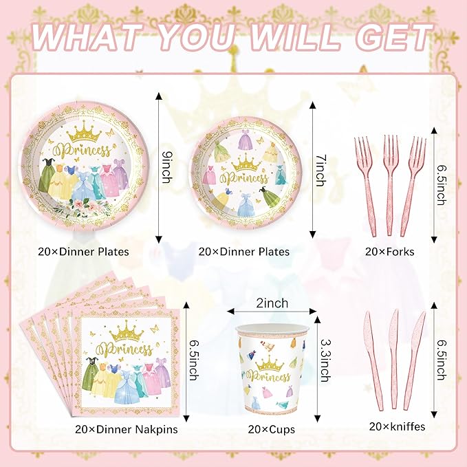 120PCS Princess Birthday Party Supplies Princess Themed Birthday