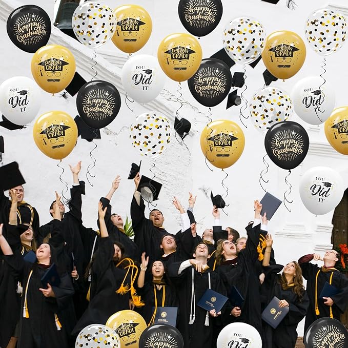 75 Pack Graduation Party Decorations Balloons Set - 12 Inch Black