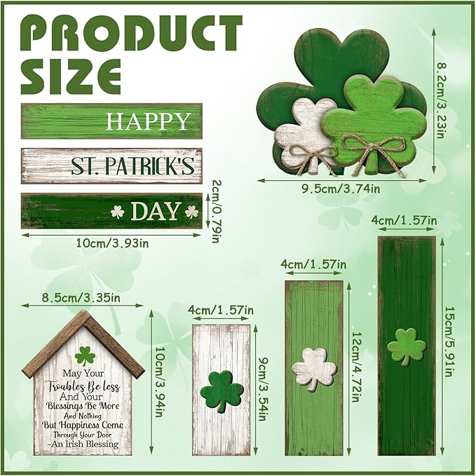8 Pcs St Patricks Day Decoration St Patrick's Day Table Wood