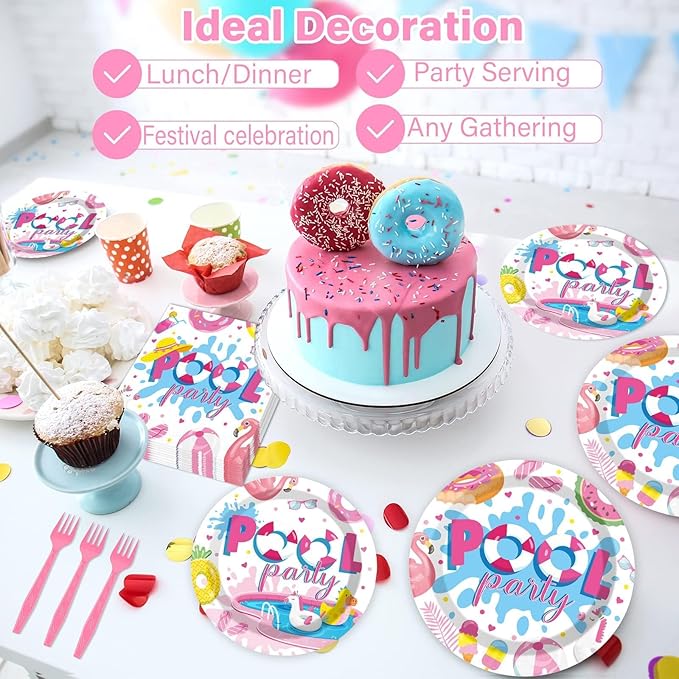 100 Pcs Swimming Pool Party Plates and Napkins Set Summer Pool Party