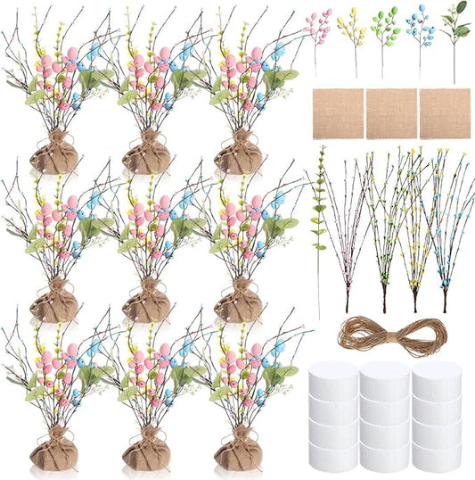 12 Set Easter Egg Tree Decor DIY Easter Table Decoration 12'' Pastel