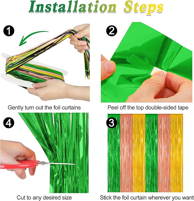 4 Pack Hawaiian Party Decorations, 3.28 FT x 7.05 FT Hawaii Tinsel