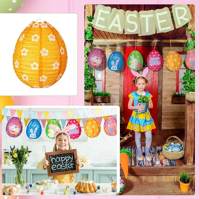 12 Pcs Easter Party Hanging Paper Lanterns Easter Eggs Bunny Chick