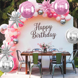 6Pcs Pink Silver Foil Balloons,22Inch Light Pink Silver 4D Round Ball