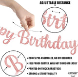KatchOn Glitter Rose Gold Cursive Happy Birthday Banner - Pre-Strung