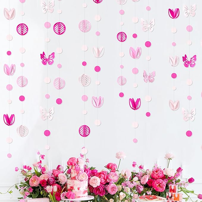 Spring Party Decorations Hot Pink White 3D Butterfly Tulip Flower