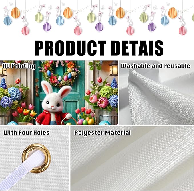 Easter Banner Polyester 43x70.86 Inches Banner Easter for Small