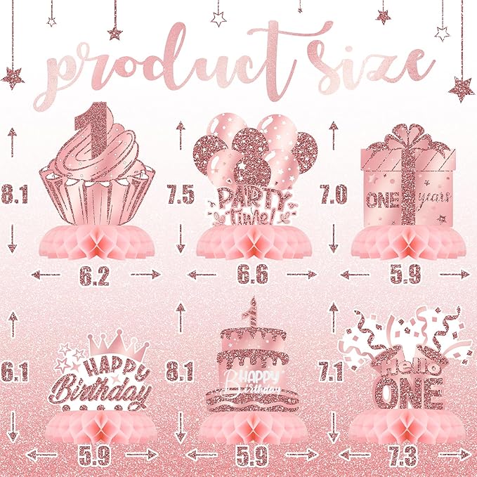 Pink 1st Birthday Table Centerpieces for Baby Girls Rose Gold