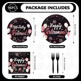 96Pcs Retirement Party Decorations Black Rose Gold Retirement Plates