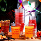 100 Pcs Halloween Plastic Cups 16 oz Clear Disposable Blood Print