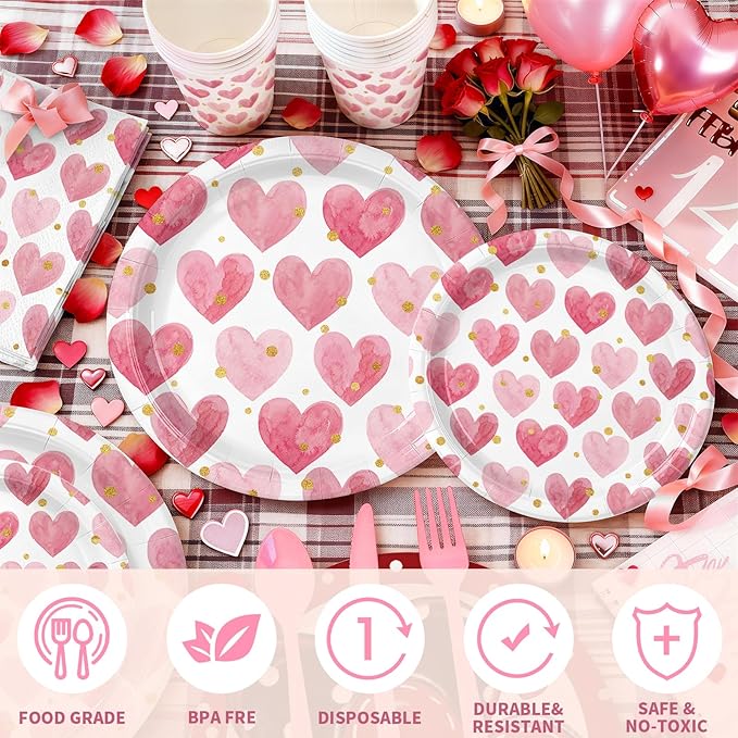 168PCS Valentine Party Supplies Pink Heart Valentine's Day