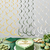 36Pcs Sage Green Gold Hanging Swirl Decorations Glitter Gold Olive