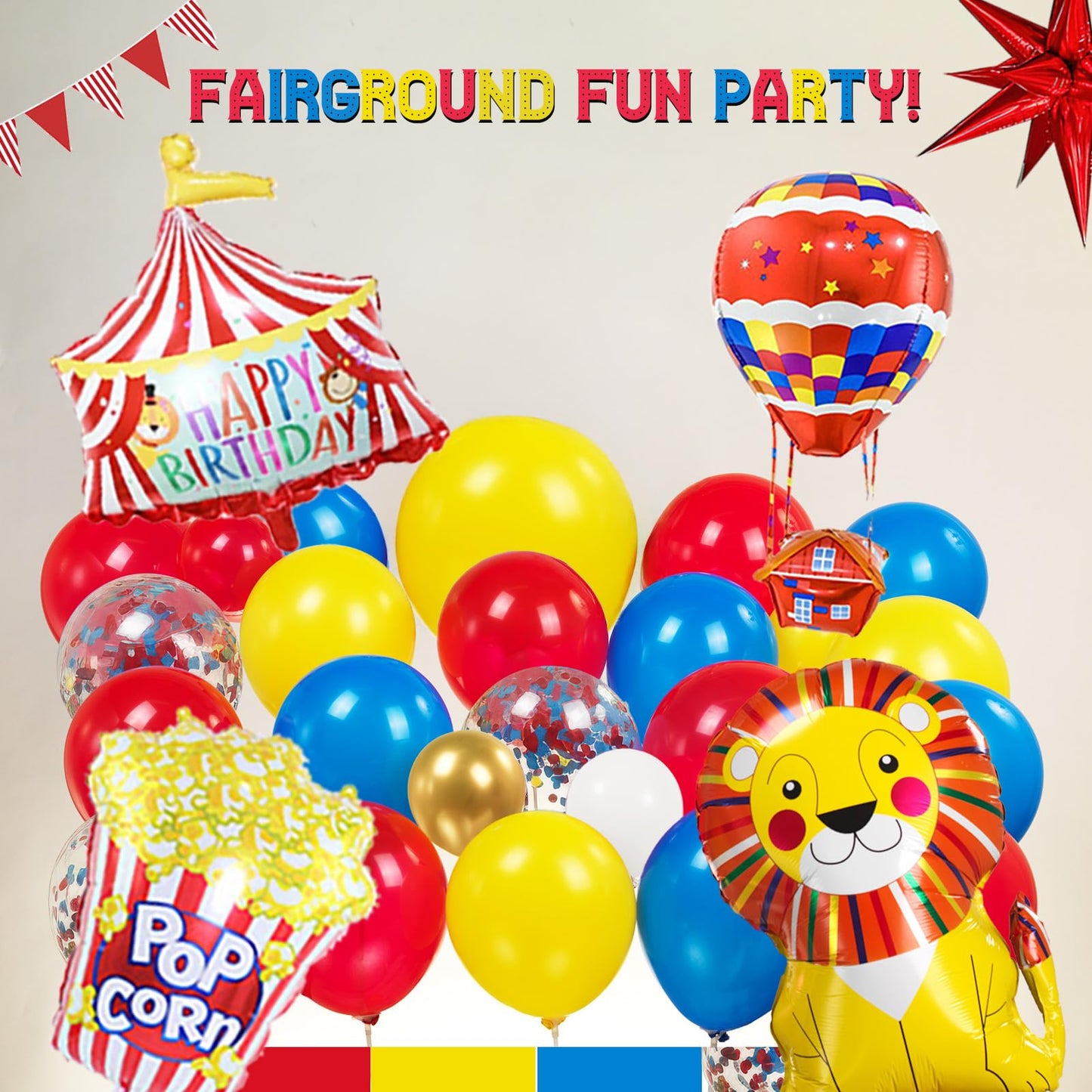 Circus Theme birthday party decorations & include red yellow blue
