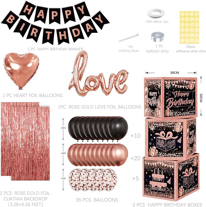 Rose Gold Birthday Party Decorations Kit for Women 4pcs birthday