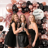 132pcs Rose Gold and Black Balloon Arch Kit, Metallic Rose Gold and