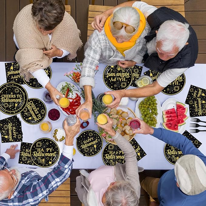 100 Pcs Happy Retirement Tableware Party Supplies Set Serves 25