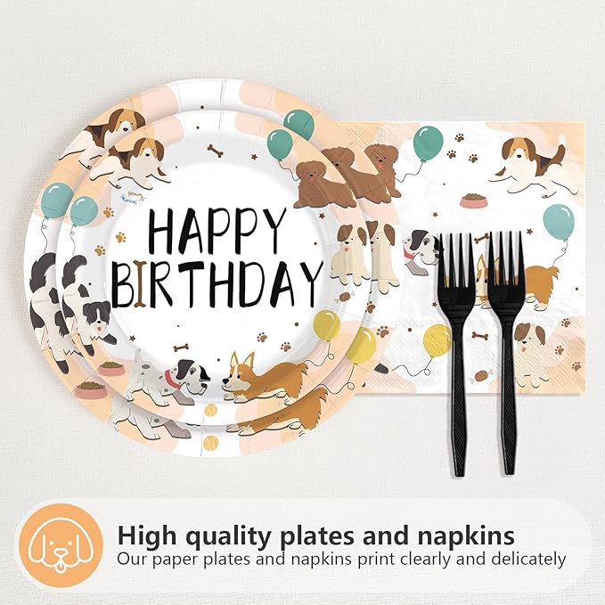 96Pcs Dog Theme 2nd Birthday Party Supplies puppy paw print Plates