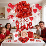 Valentines Day Decorations with Red Heart Balloons and Love
