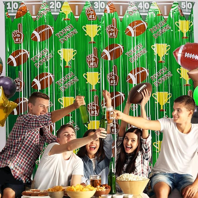 Football Party Decorations, 2 Pack Foil Fringe Curtains, Party