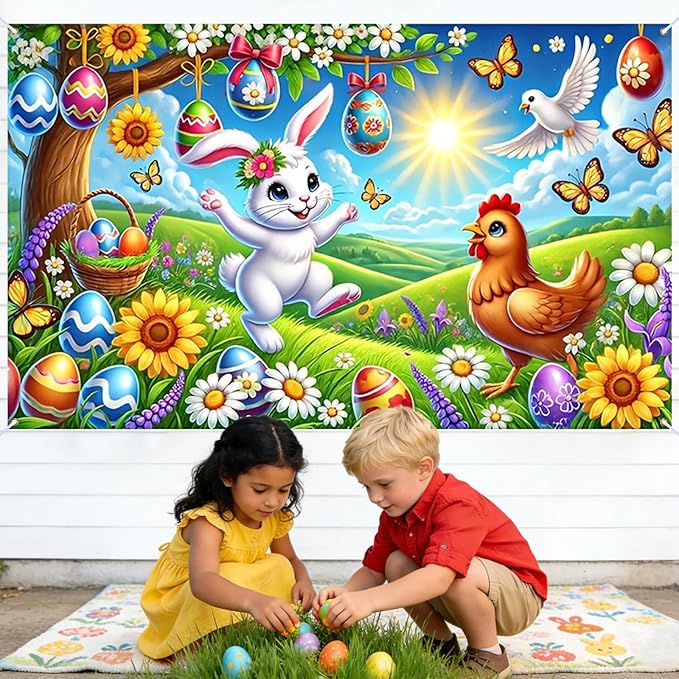 Nuxovilar Easter Banner Polyester 43x70.86 Inches Large Easter Banner