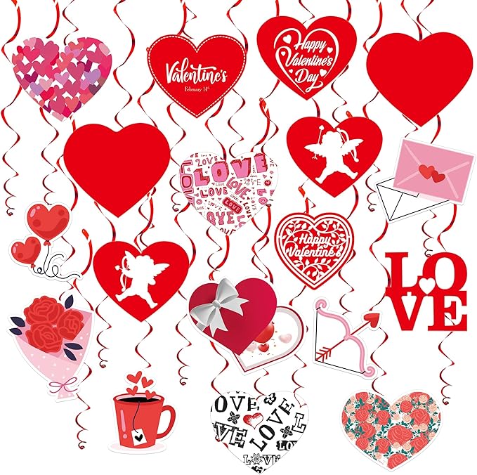 Valentines Hanging Swirls Large Pack of 30 No DIY Valentines Day