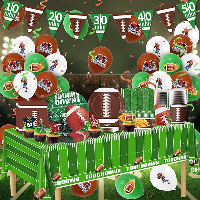 140PCS Football Party Supplies Tableware Set Serve 24 Football