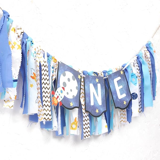 Outer Space High Chair Banner Planets Astronaut Rocket 1st Birthday