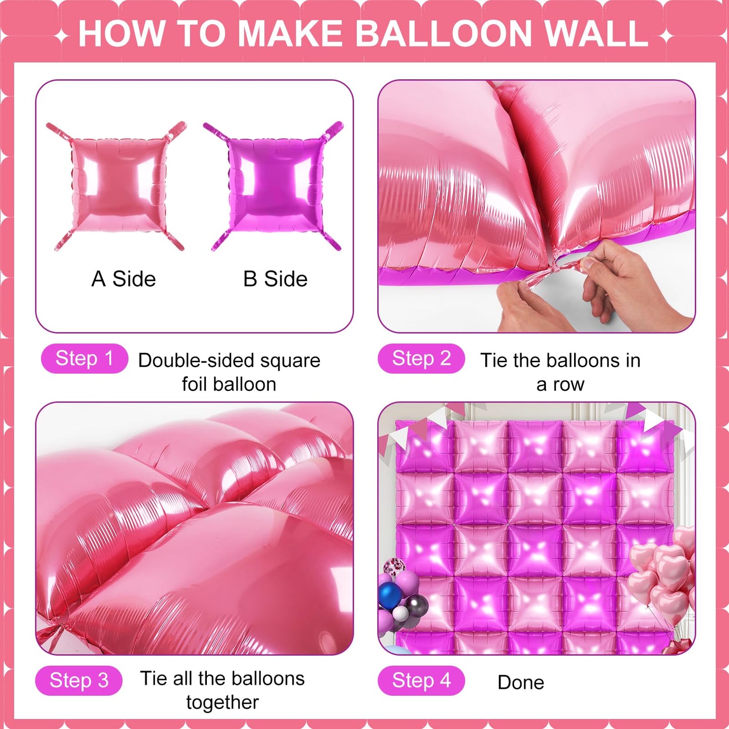DustyPink and HotPink Square Foil Balloons 25 Pcs Metallic DustyPink