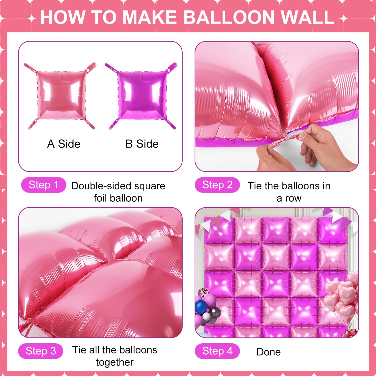 DustyPink and HotPink Square Foil Balloons 25 Pcs Metallic DustyPink