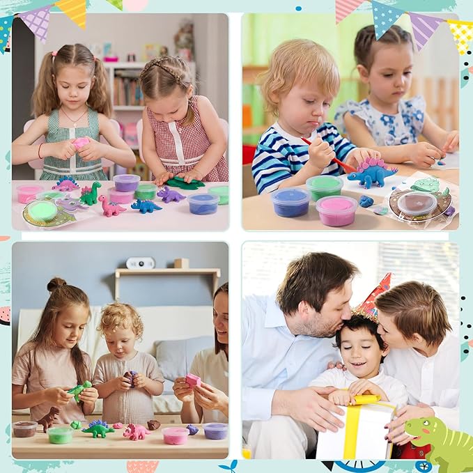 24 Set Dinosaur Party Favors for Kids Air Dry Modeling Clay DIY