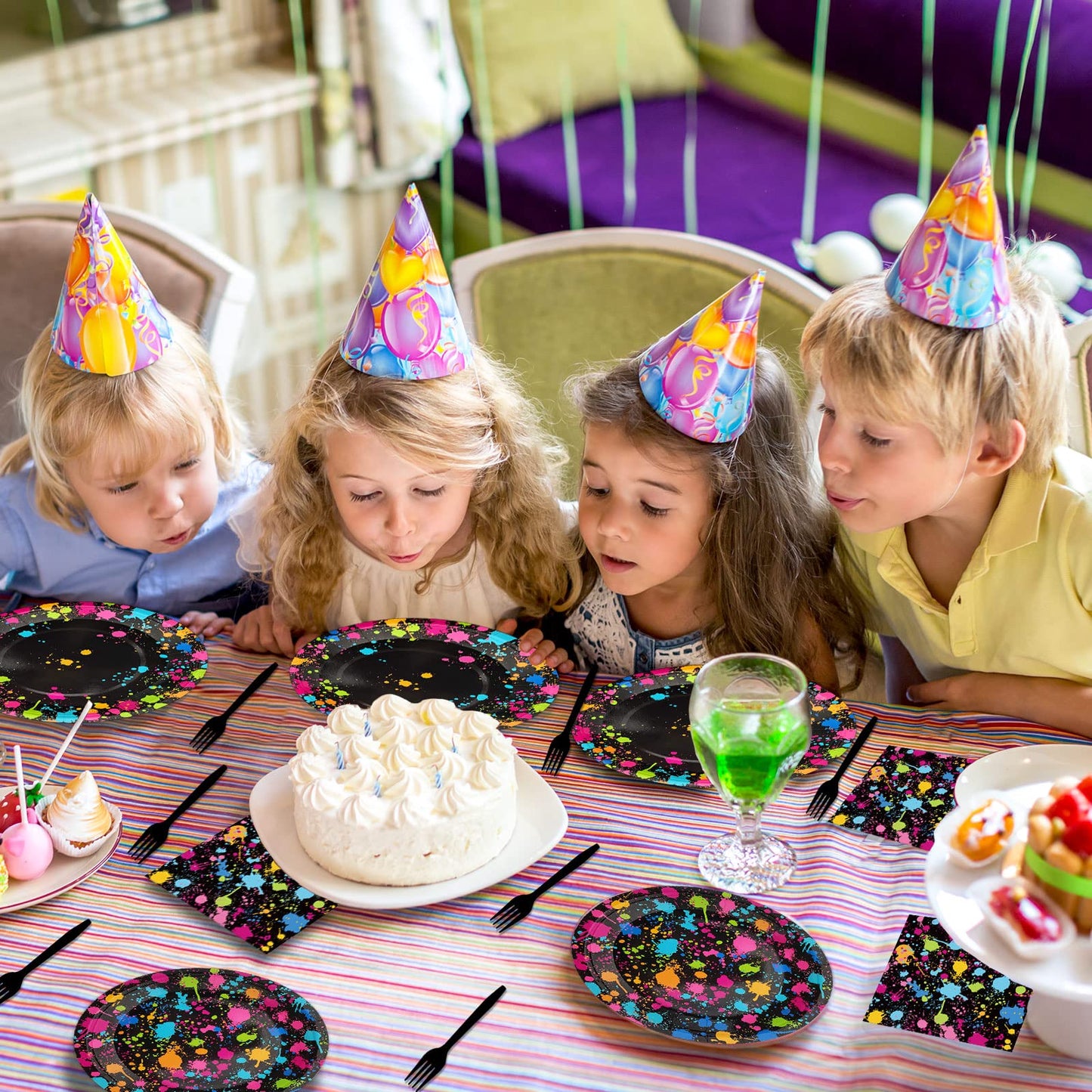 Neon Party Supplies for 24 Guests Neon Plates and Napkins Tableware