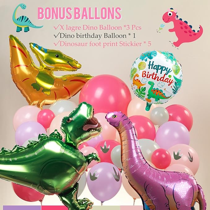 Pink Dinosaur balloon garland kit 150pcs Pastel Pink green Purple