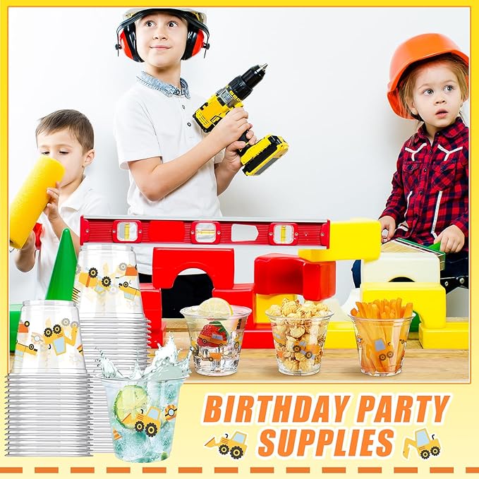 50 Pcs Construction Theme Birthday Party Supplies 9oz Construction
