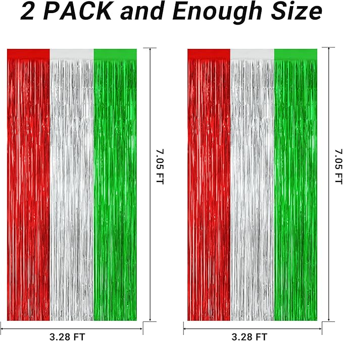 2 Pack Christmas Backdrop, 3.28 FT x 7.05 FT Red Silver Green Party