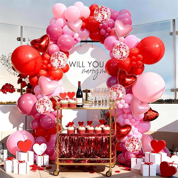 Valentine's Day Balloons Garland Arch Kit 127Pcs Pink Red Rose Red