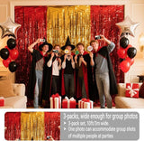 3 Packs Red Gold Foil Fringe Curtains Extra Wide 9.9ft for Birthday