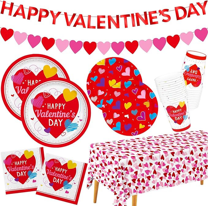 Valentine's Day Party Supplies Set for 25 Elegant Disposable Paper