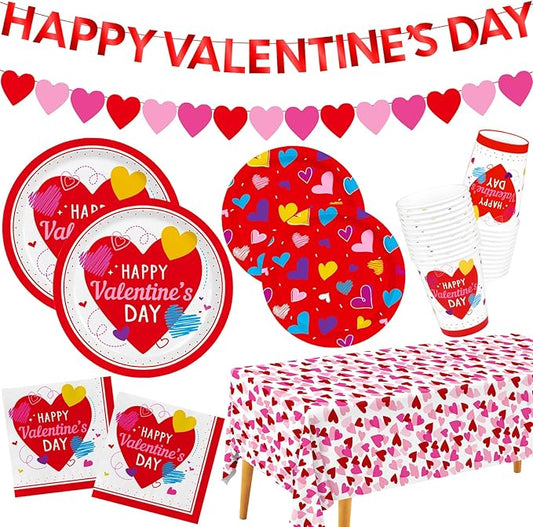 Valentine's Day Party Supplies Set for 25 Elegant Disposable Paper