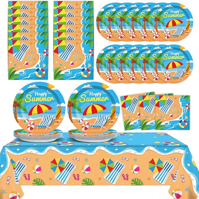 Summer Party Supplies Serves 24 Beach Luau Party Paper Plates