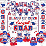 Graduation Decorations 2026 White Blue and Red Graduation Party Decor