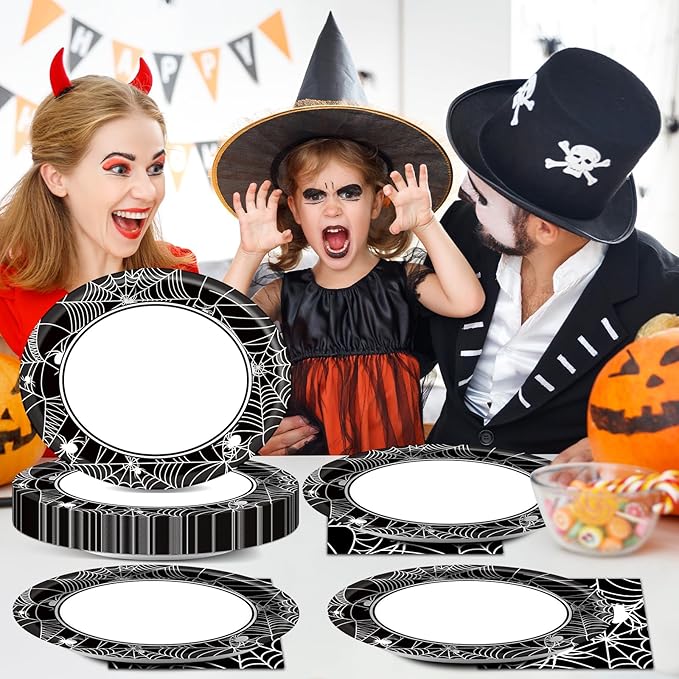 Halloween Party Oval Paper Plates 11inch Large Spider Web Paper