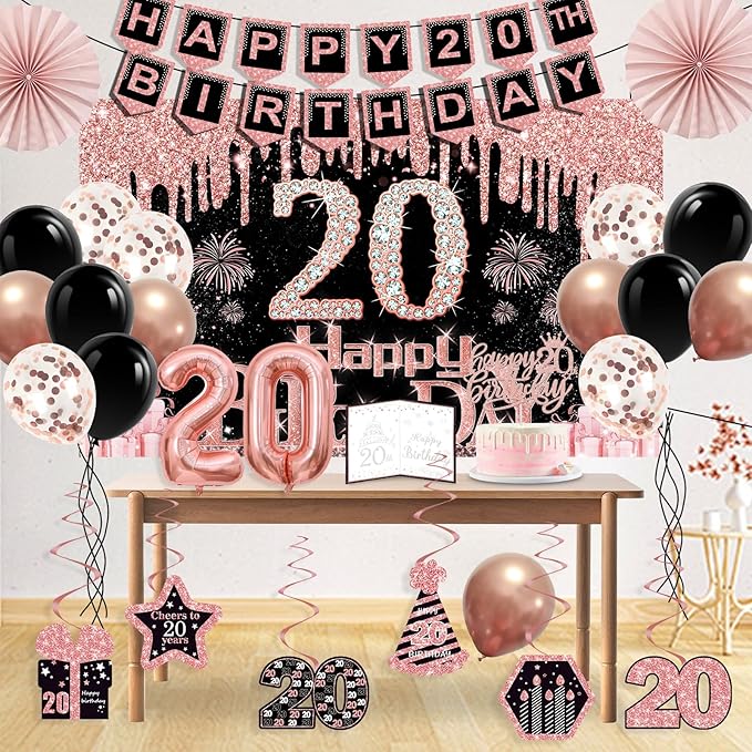 20th Birthday Decorations for Girls 32PCS 20th Birthday Party