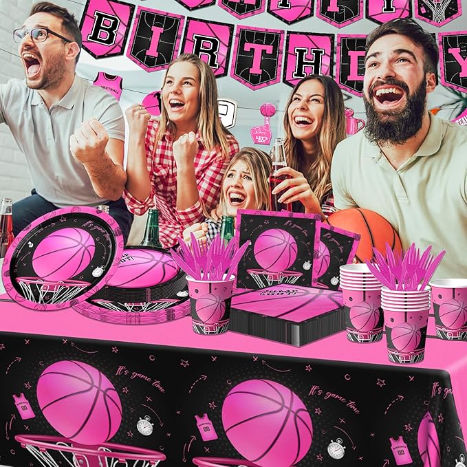 Basketball Party Decorations, 142Pcs Pink Basketball Birthday Party