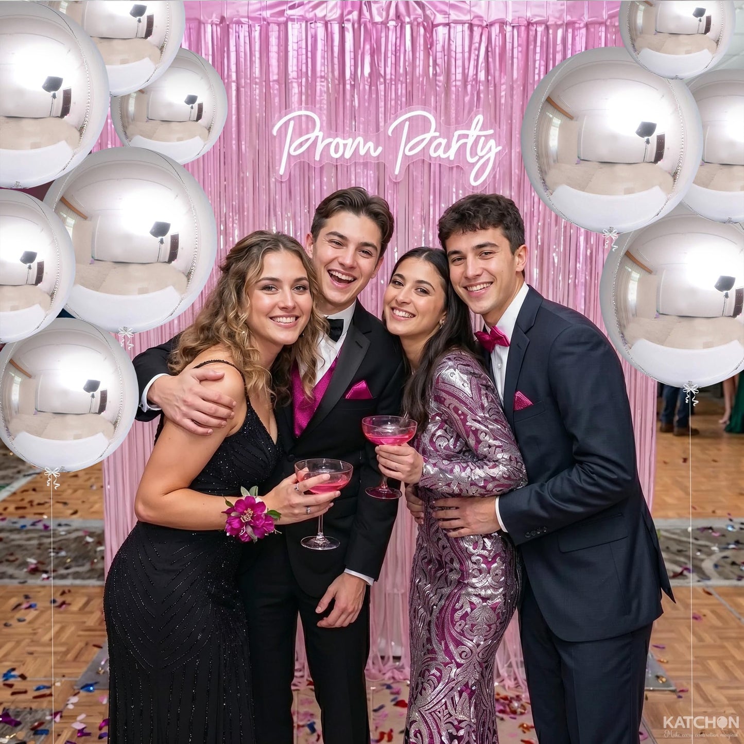 Metallic Silver Balloons - 22 Inch, Pack of 14 | 4D Round Foil