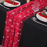 Snowkingdom Red Christmas Table Runner, Red and White Snowflakes