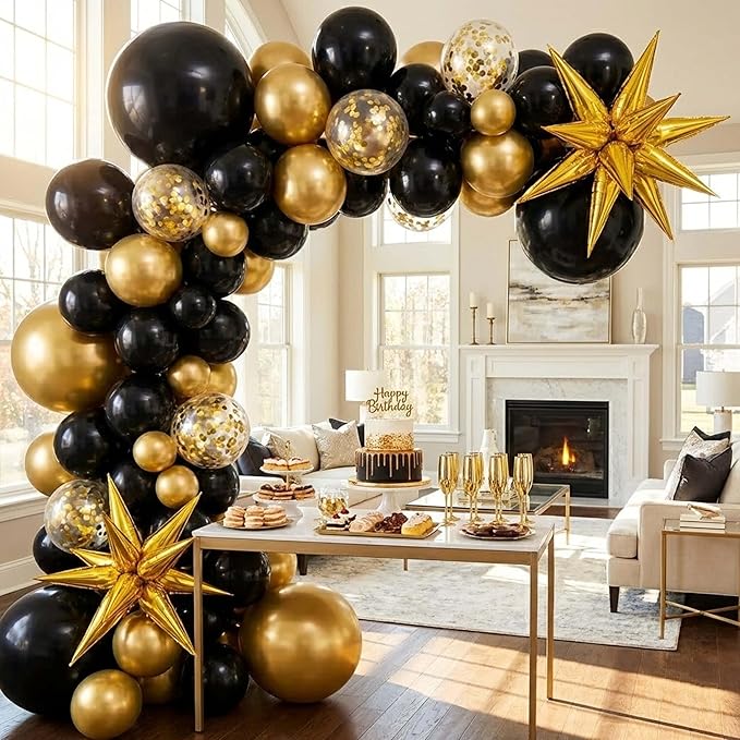 102pcs Black and Gold Balloon Garland Arch Kit with 2 Giant 3D